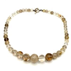 Vintage 90s Rutilated Quartz Graduated Bead Sterling Toggle Necklace